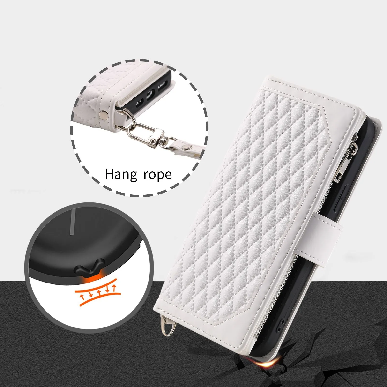 005 Style Phone Wallet Cover For iPhone 14 Plus 6.7 inch , Full Protection PU Leather Rhombus Texture Zipper Pocket Flip Case Stand with Strap Card Holder