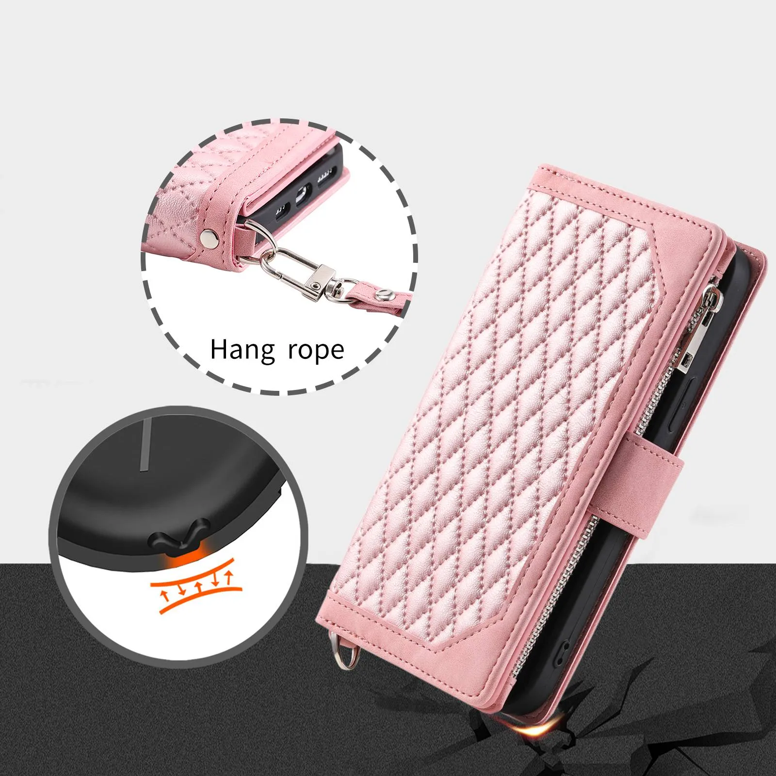 005 Style Phone Wallet Cover For iPhone 14 Plus 6.7 inch , Full Protection PU Leather Rhombus Texture Zipper Pocket Flip Case Stand with Strap Card Holder