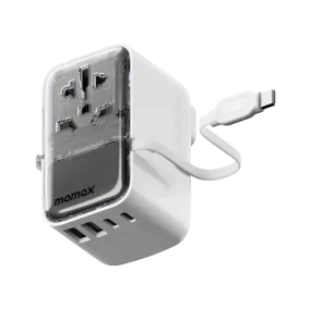 1-World  Flow 4-Port Travel Charger With Built-In USB-C Cable 35W