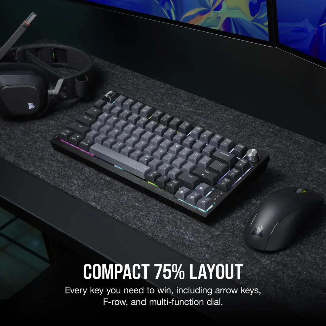 [12月聖誕優惠] Corsair K65 PLUS WIRELESS TACTILE 75% RGB Gray (灰色) 機械遊戲鍵盤 - CH-91D401L-NA