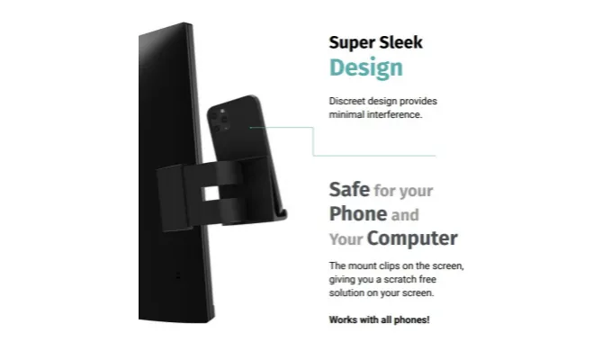 2-Pack: Computer Monitor Phone Mounts - Clips on Screen with NO Assembly Required - Ships Quick!