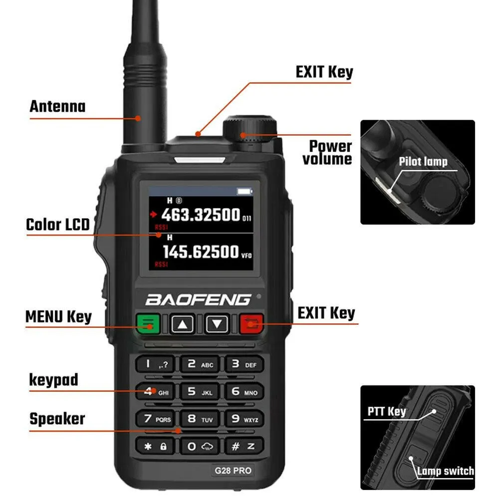 2023 Baofeng UV-G28 Pro 10W Walkie Talkie 999 Channel Powerful Station Hunting Ham Four Band Radio Wireless Set Receiver VHF UHF