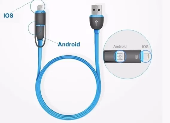 3 FT  2 in 1 Exchangeable Head Multi Cable for Phone & Android/ Micro USB  * 5 COLORS* (sold by the piece or dozen)