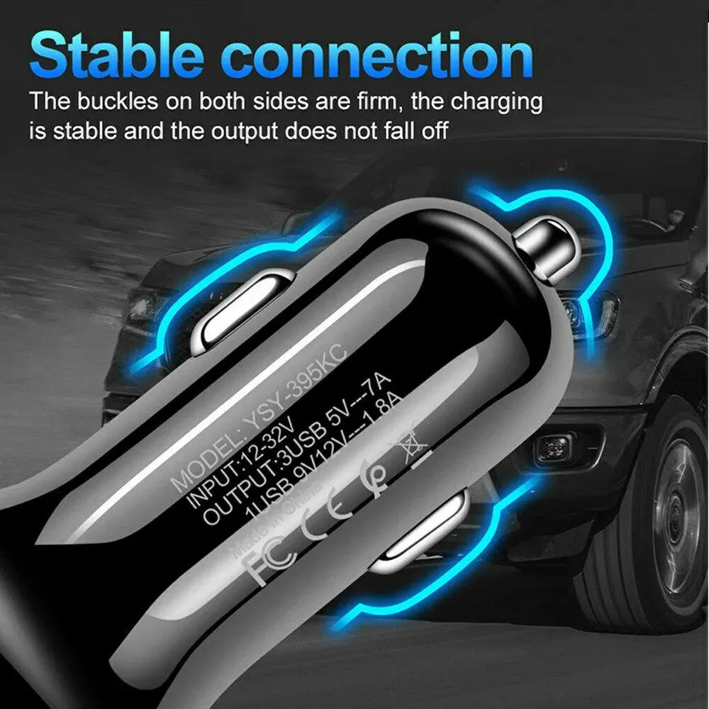 3 Port Fast LED White Car Charger   3 in 1 Cable Combo Silver