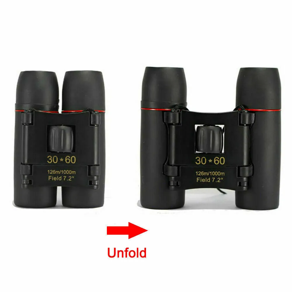 30x60 Compact Foldable Binoculars Roof Prism Pocket Telescope Camping Travel Sightseeing