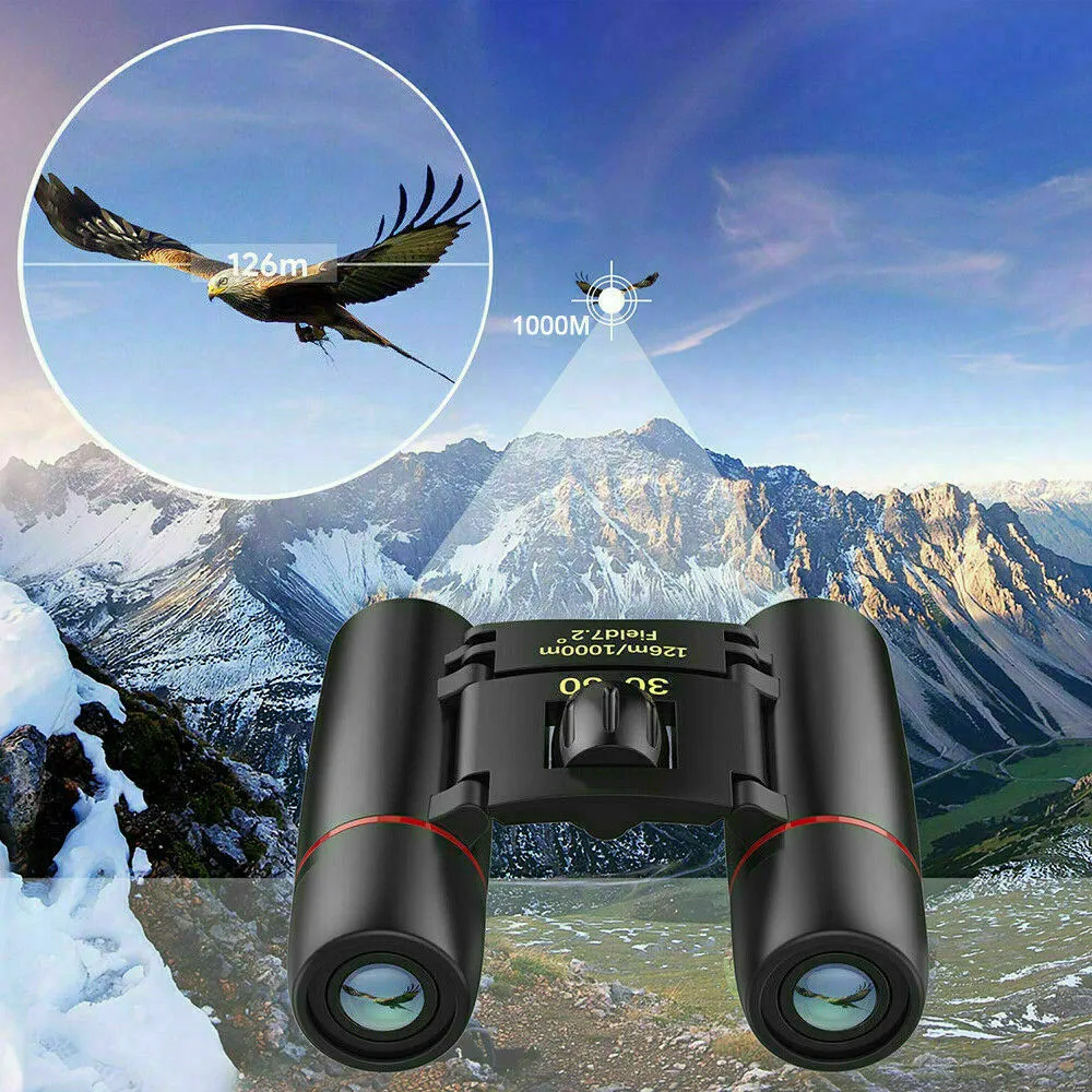 30x60 Compact Foldable Binoculars Roof Prism Pocket Telescope Camping Travel Sightseeing