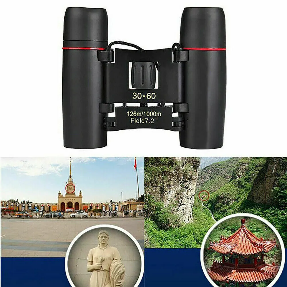 30x60 Compact Foldable Binoculars Roof Prism Pocket Telescope Camping Travel Sightseeing