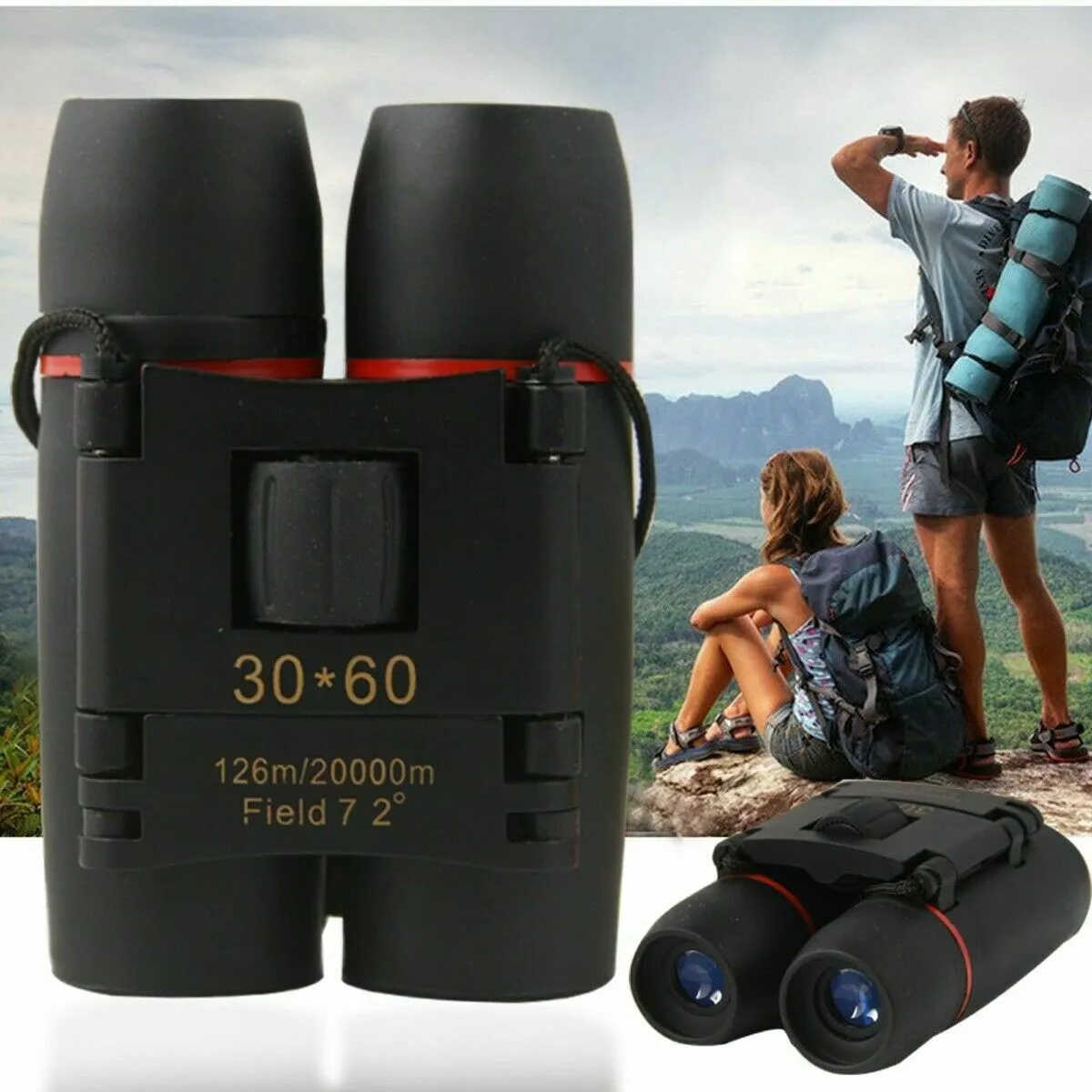 30x60 Compact Foldable Binoculars Roof Prism Pocket Telescope Camping Travel Sightseeing