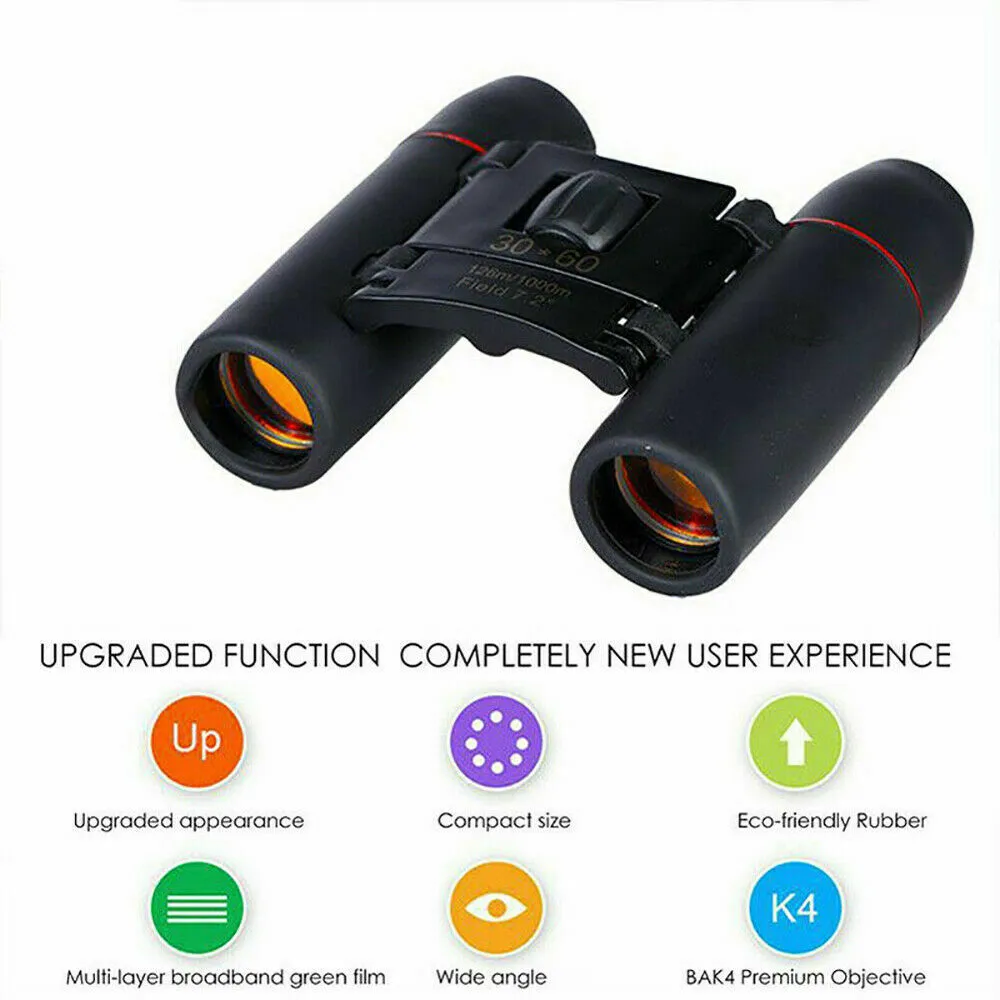 30x60 Compact Foldable Binoculars Roof Prism Pocket Telescope Camping Travel Sightseeing