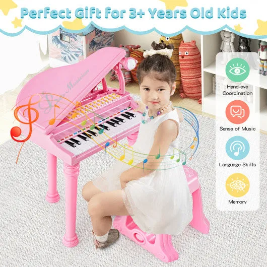 31 Keys Kids Piano Keyboard with Stool and Piano Lid-Pink