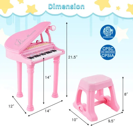 31 Keys Kids Piano Keyboard with Stool and Piano Lid-Pink