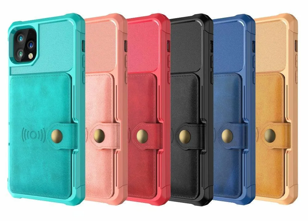 360 Protection Magnetic Leather Wallet Armor Case for iPhone