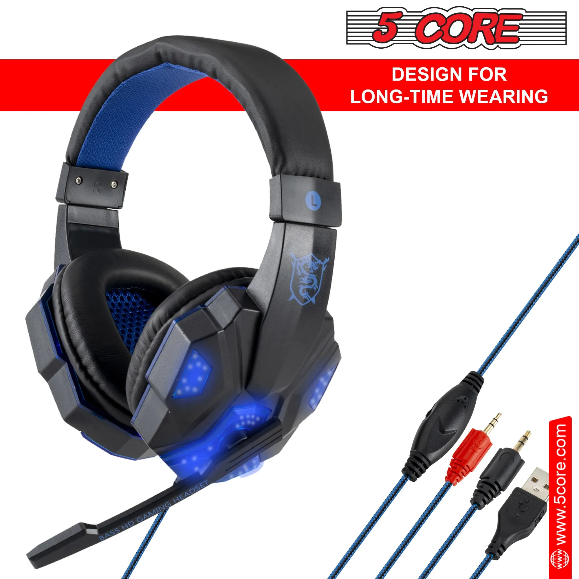 5 CORE Gaming Headset for PS4 PC One PS5 Console Controller, Noise