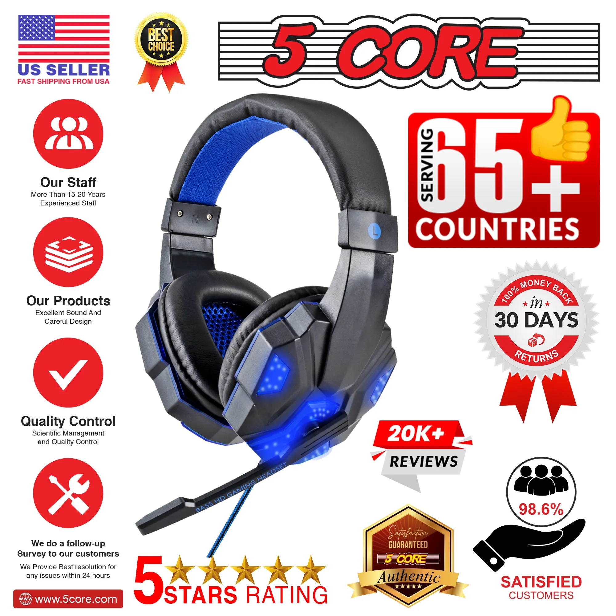 5 CORE Gaming Headset for PS4 PC One PS5 Console Controller, Noise