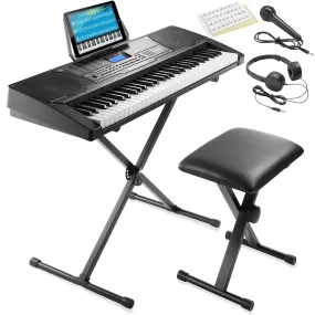 61-Key Digital Keyboard Piano with Full-Size Keys - Beginner Kit - Includes Stand and Bench