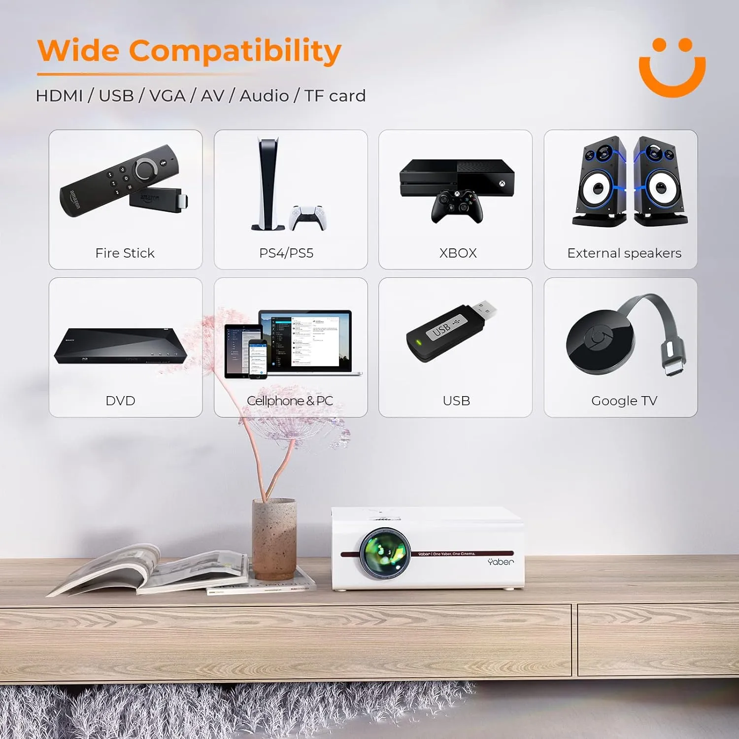 720P LCD Dual-Band WiFi Mini Projector with Bluetooth - YABER