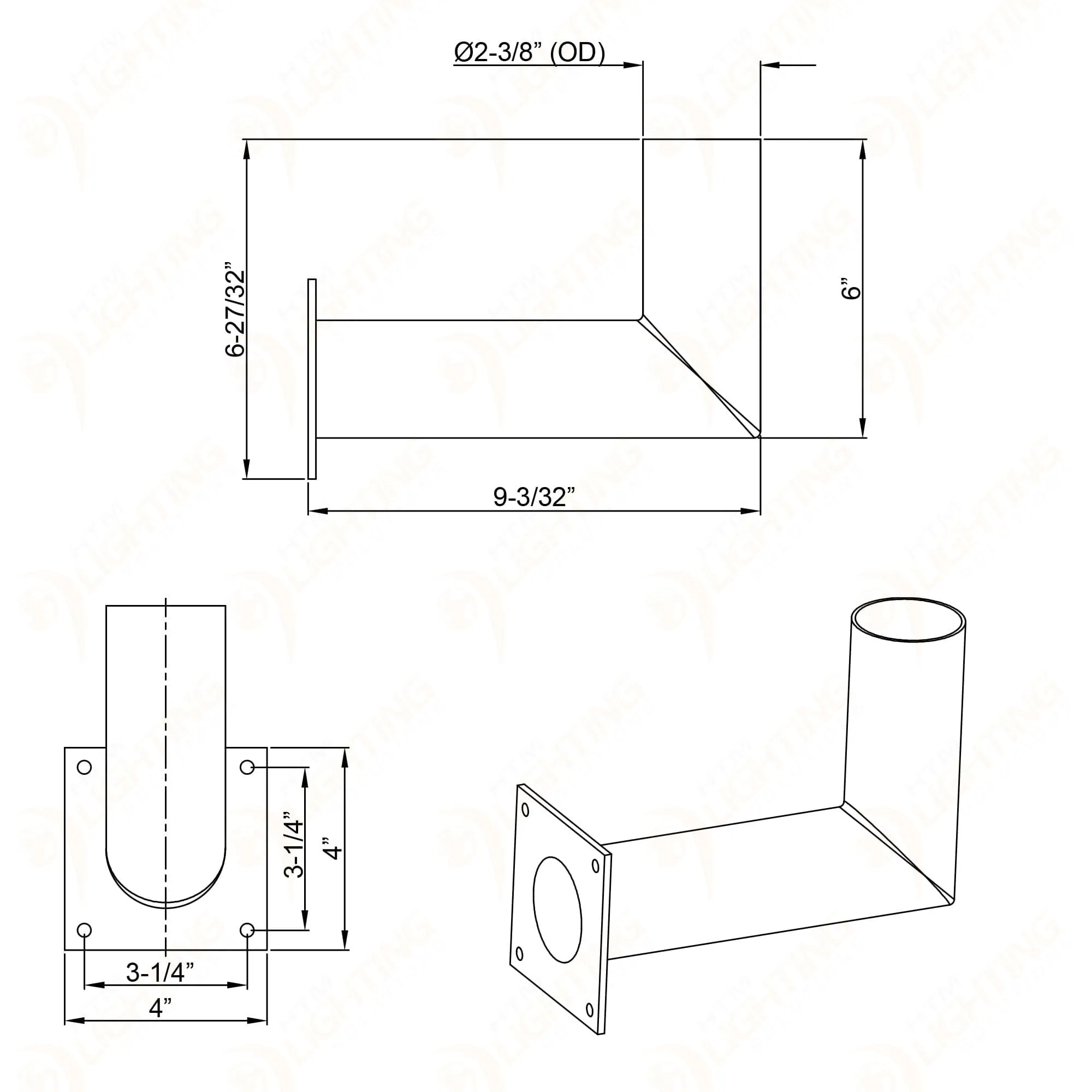 90 Degree Wall Mount Bracket with 2-3/8'' OD Tenon (V2)