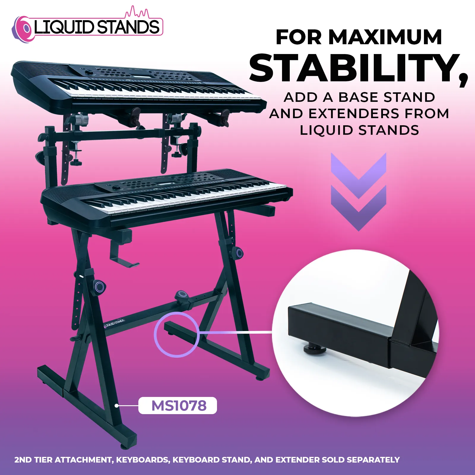 Adjustable 2-Tier Keyboard Stand Extender - Arms Only with Straps