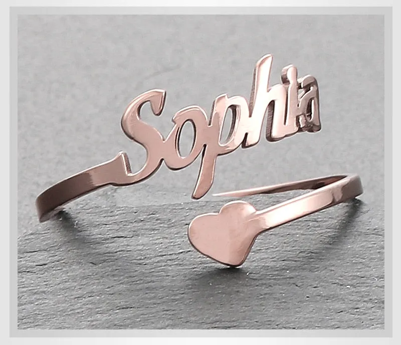 Adjustable Custom Ring Personalized Letter Heart Name Rings Stainless Steel