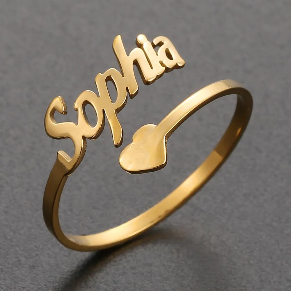 Adjustable Custom Ring Personalized Letter Heart Name Rings Stainless Steel