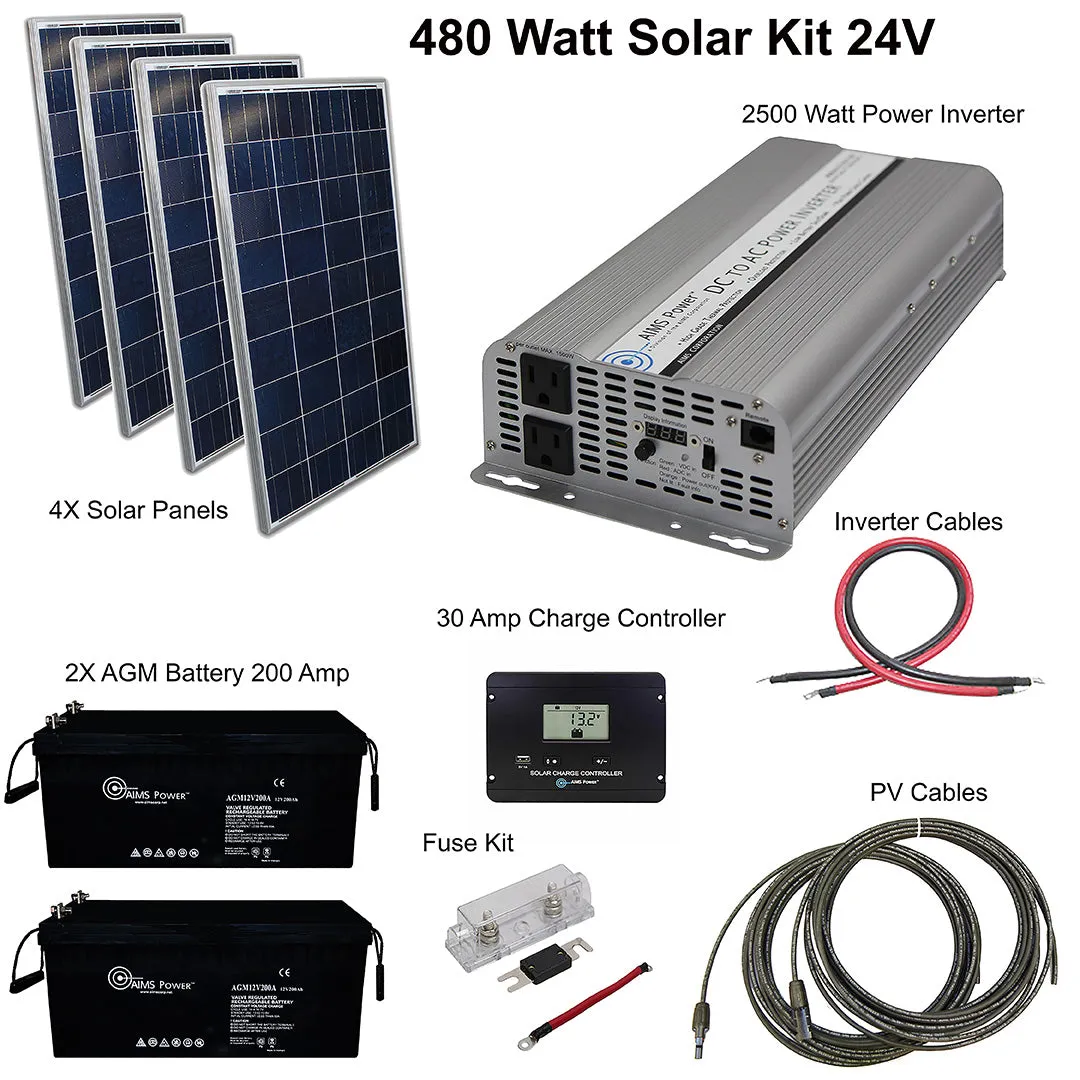 AIMS Power 24VDC Off-Grid Solar Kit | 480 Watt Solar   2500 Watt Modified Sine Inverter