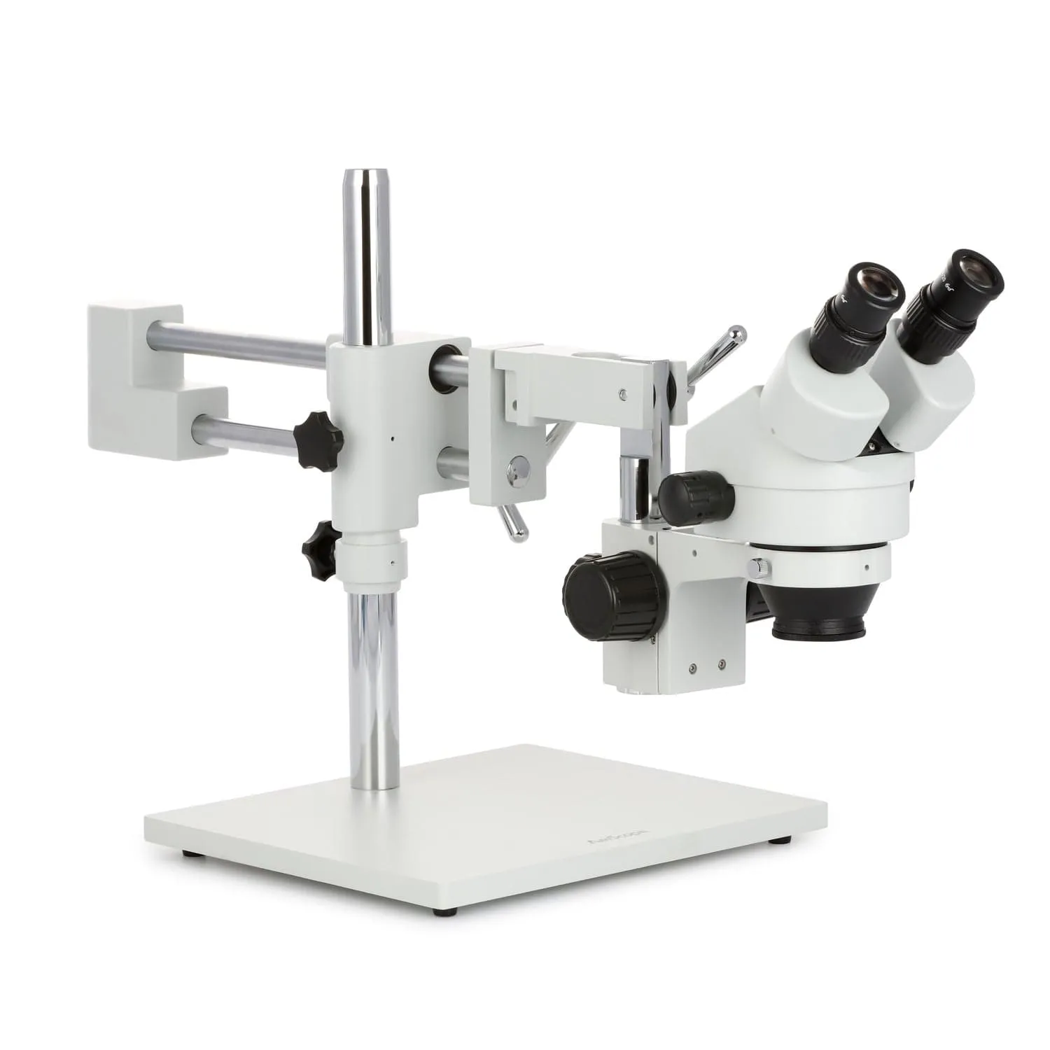 AmScope SM-4 Series Zoom Binocular Stereo Microscope 3.5X-90X Magnification with 144 LED Compact Ring Light on Double Arm Boom Stand