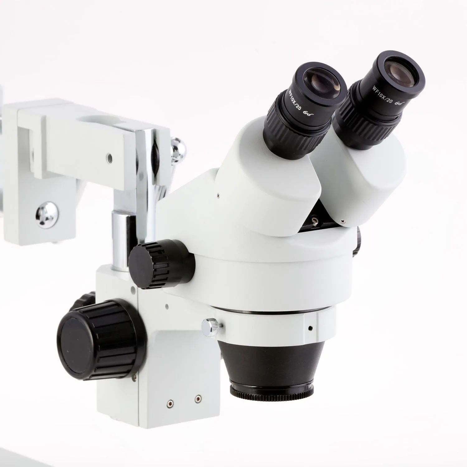 AmScope SM-4 Series Zoom Binocular Stereo Microscope 3.5X-90X Magnification with 144 LED Compact Ring Light on Double Arm Boom Stand