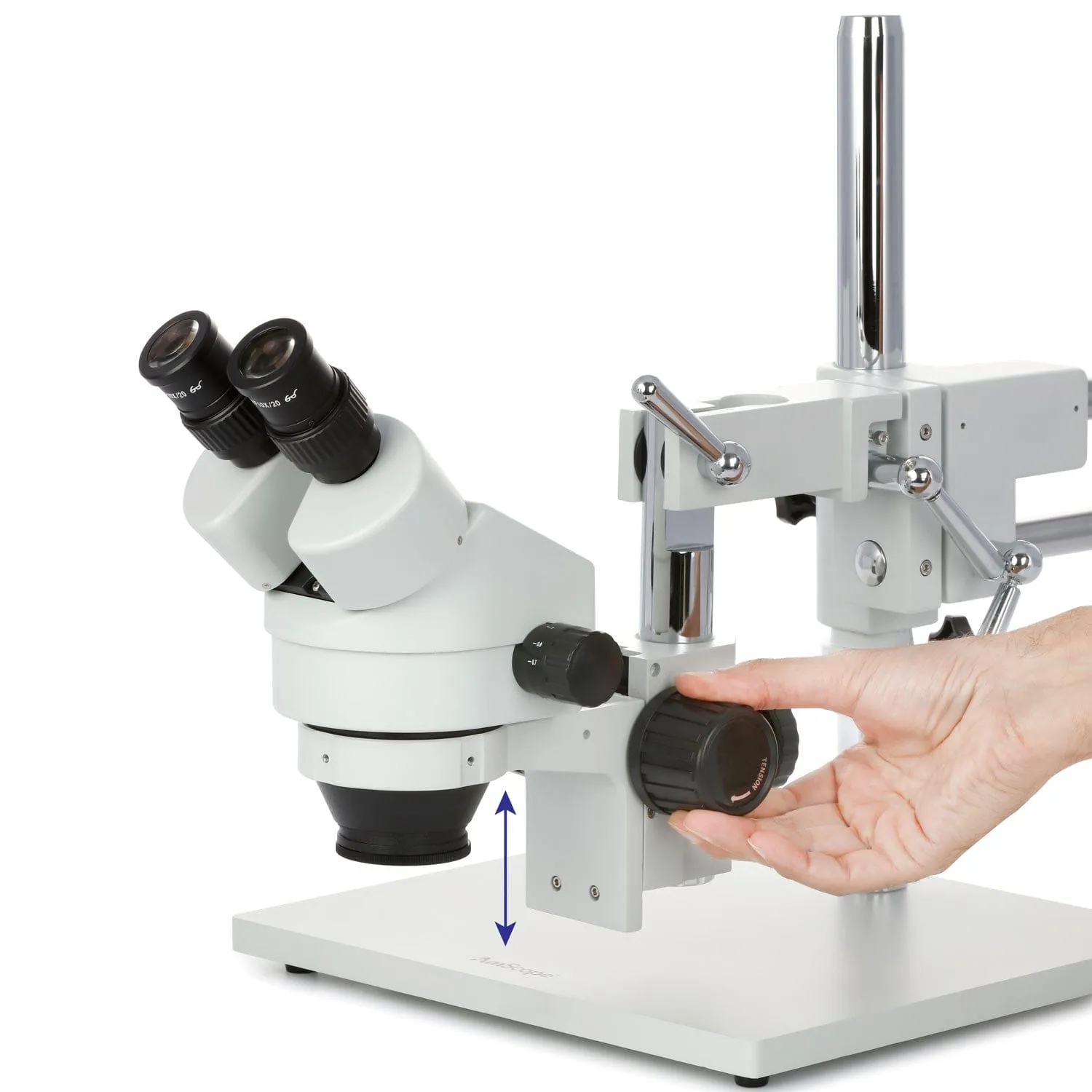 AmScope SM-4 Series Zoom Binocular Stereo Microscope 3.5X-90X Magnification with 144 LED Compact Ring Light on Double Arm Boom Stand