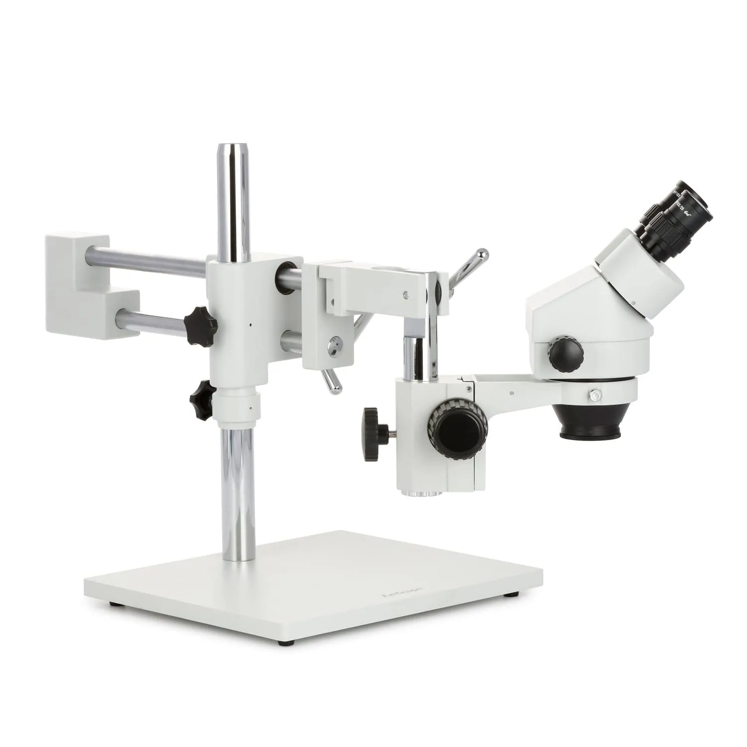 AmScope SM-4 Series Zoom Binocular Stereo Microscope 3.5X-90X Magnification with 144 LED Compact Ring Light on Double Arm Boom Stand