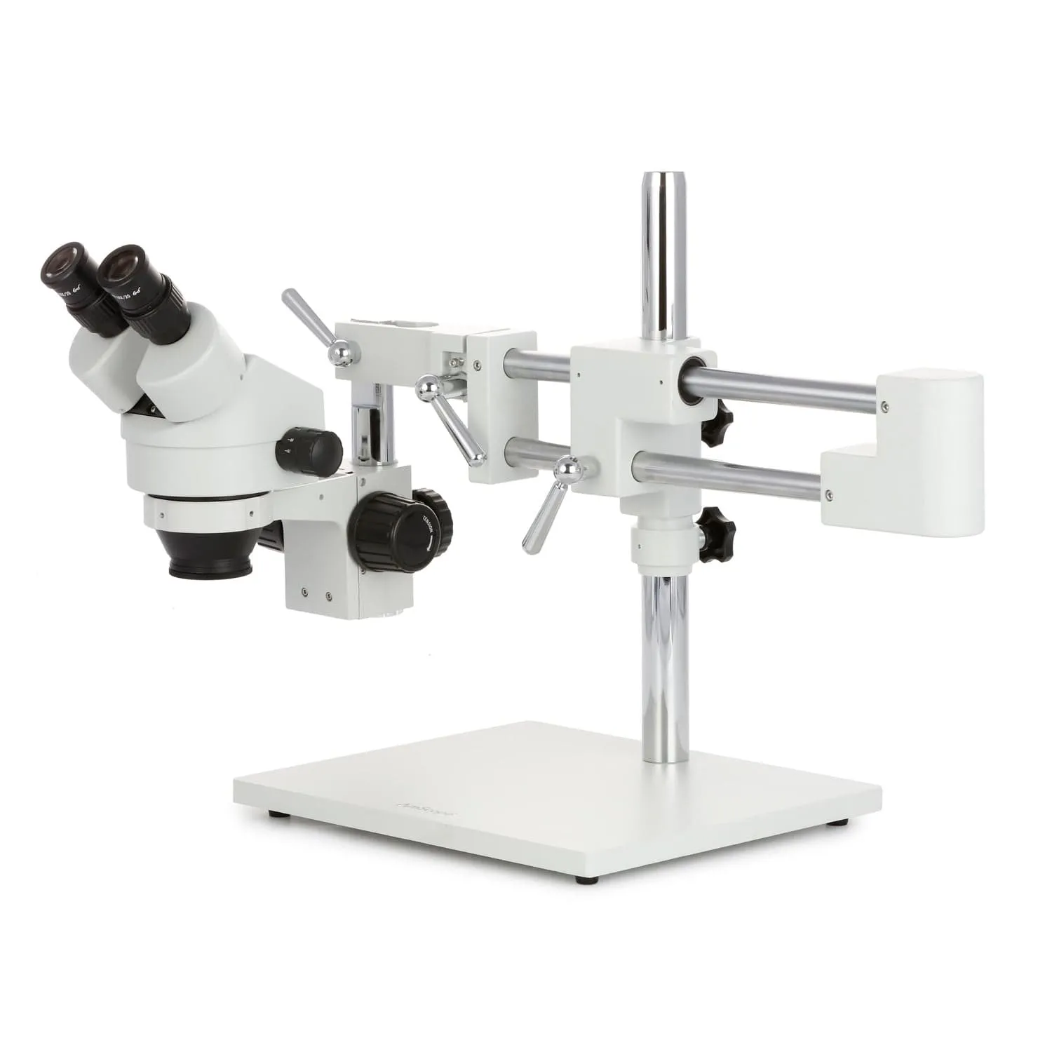 AmScope SM-4 Series Zoom Binocular Stereo Microscope 3.5X-90X Magnification with 144 LED Compact Ring Light on Double Arm Boom Stand