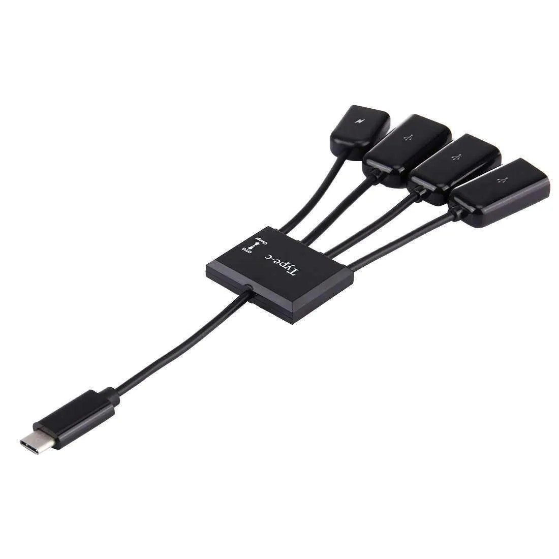 AMZER 4 in 1 USB HUB Type-C, USB 2.0 OTG Cable & Micro USB Power Supply - Black