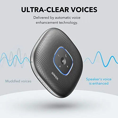 Anker PowerConf Bluetooth Speakerphone, 6 Mics, Enhanced Voice Pickup, 24H Call Time, Bluetooth 5, USB C, Zoom Certified Bluetooth Conference Speaker, Compatible with Leading Platforms For Home Office