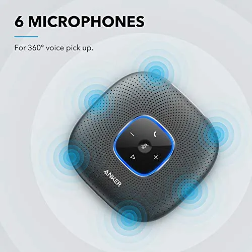 Anker PowerConf Bluetooth Speakerphone, 6 Mics, Enhanced Voice Pickup, 24H Call Time, Bluetooth 5, USB C, Zoom Certified Bluetooth Conference Speaker, Compatible with Leading Platforms For Home Office