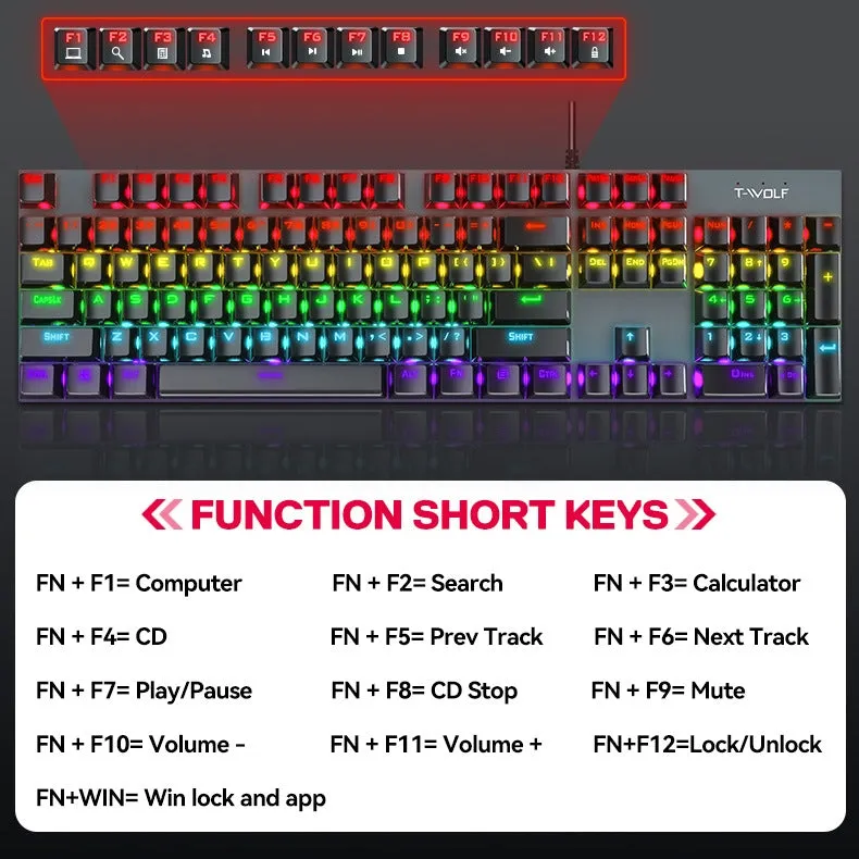 Anti-ghosting Spill Resistant Wired 104 Keys Gaming Keyboard with RGB Backlit for Windows / Mac