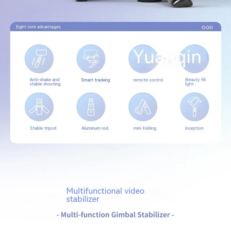 Anti-Shake Gimbal Stabilizer Selfie Stick for Live Streaming, 360° Rotating