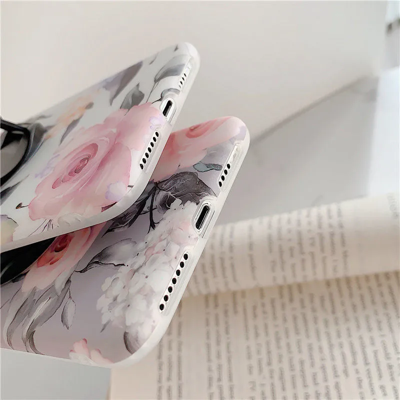 Anymob iPhone White Rose Ring Stand Case Back Cover Silicone Phone Cases