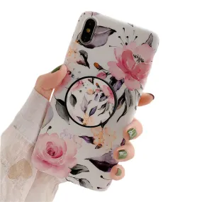 Anymob iPhone White Rose Ring Stand Case Back Cover Silicone Phone Cases