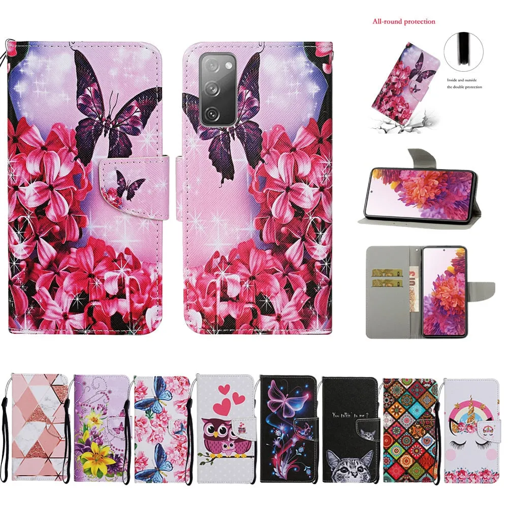 Anymob Samsung Neon Butterfly Flip Wallet Phone Case Leather Stand Function Cover