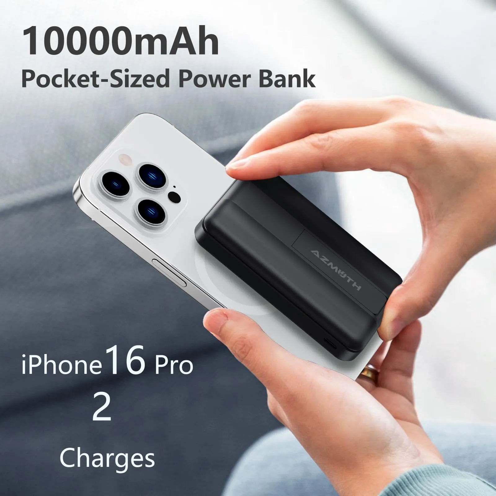 Azmuth Wireless Portable Charger with Stand, 10000mAh Magnetic Power Bank for Magsafe, 22.5W Fast Charging Battery Pack with Digital Display Compatible with iPhone 16/15/14/13/12 Series (Black)