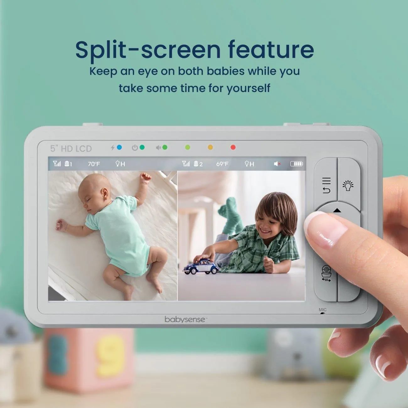 Babysense HDS2 - Video Baby Monitor with 2 HD Cameras, Split Screen, Nightlight & White Noise