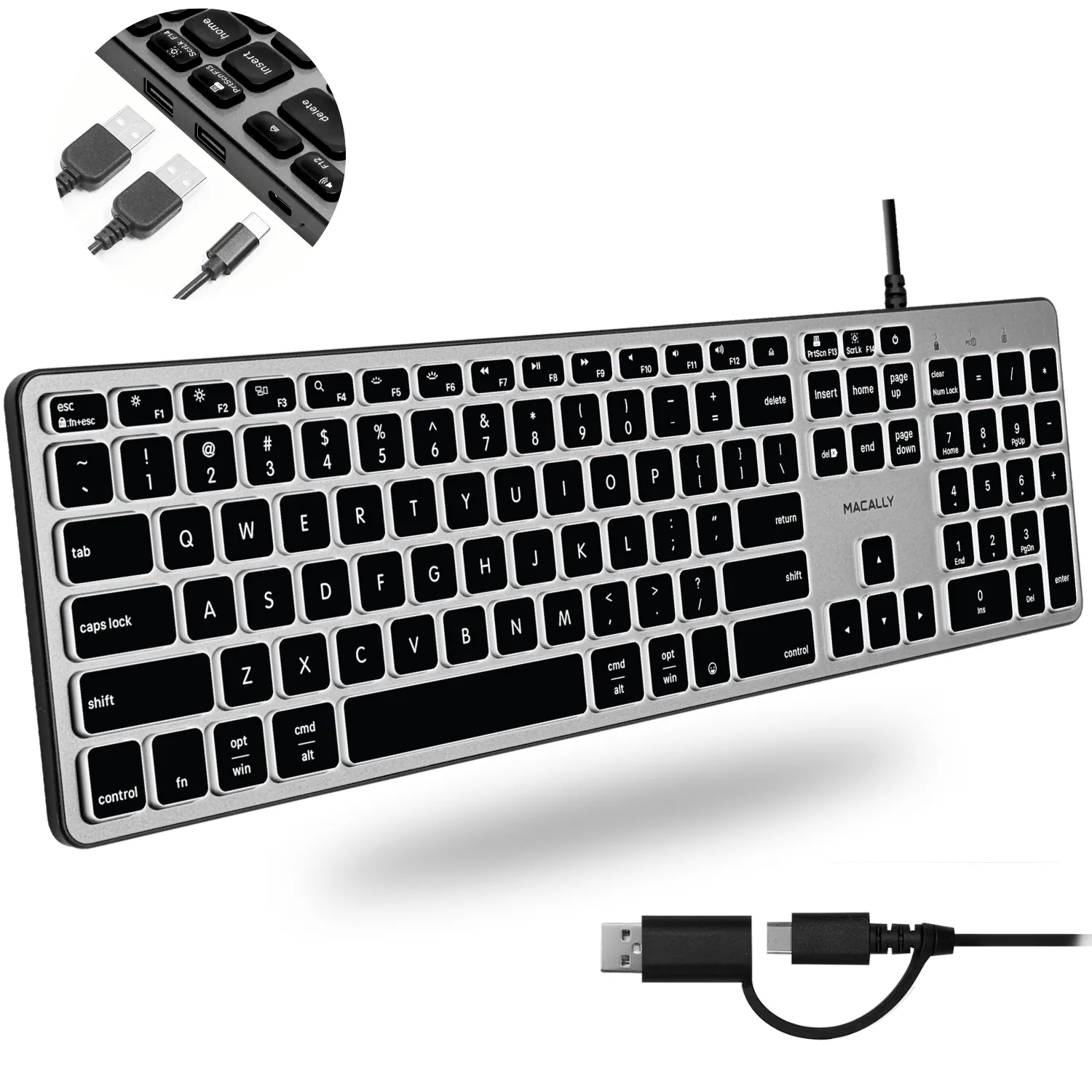 Backlit Keyboard For Mac with USB Hub and Dual USB A / C