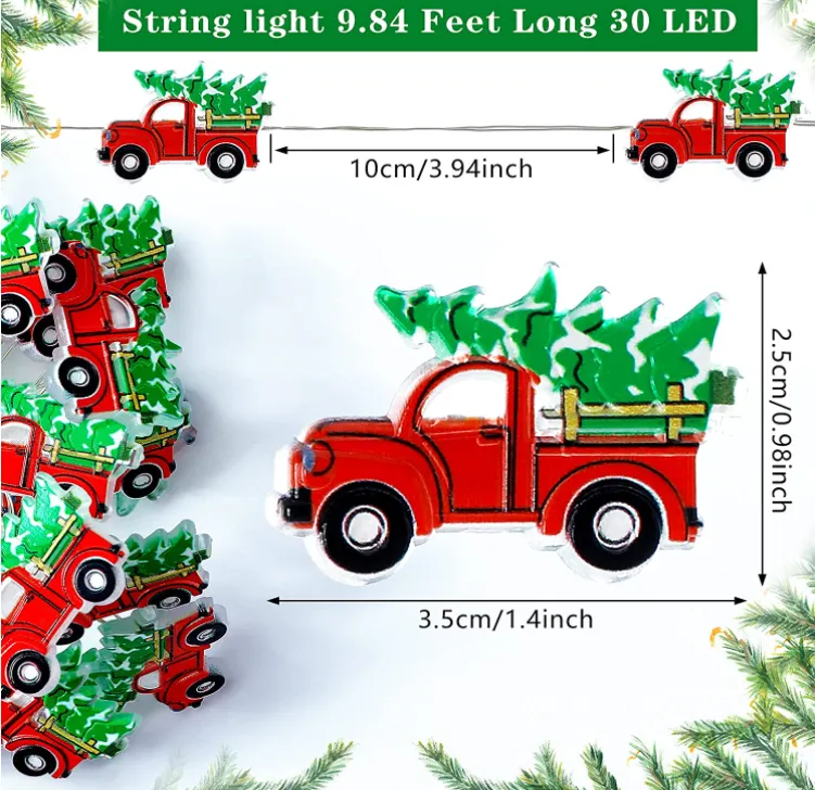 Battery Operated Christmas Red Truck Shaped String Lights