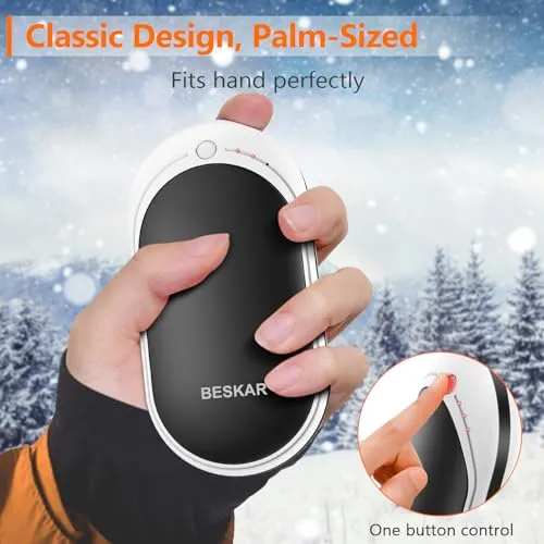 BESKAR Rechargeable Hand Warmer, 5200mAh Electric Hand Heater, Double-Sided Heating, USB Quick Charge, Portable Pocket Hand Warmer for Outdoor, Golf, Raynauds - Winter Gift