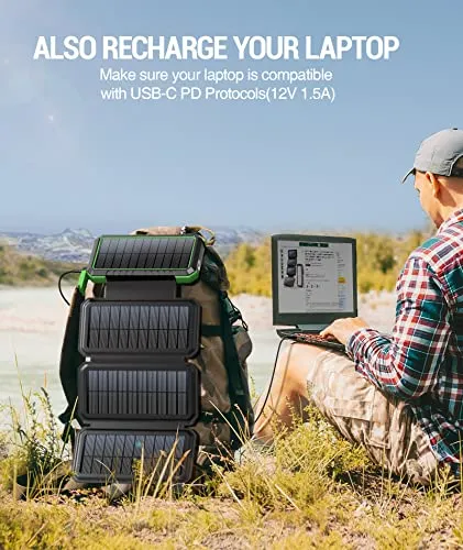 BLAVOR Solar Charger Power Bank, PD 18W Fast Charging 20000mAh Battery Pack with 4 Foldable Panels, Portable Solar Powered USB C Charger with Camping Flashlight Compass Carabiner for Cell Phone