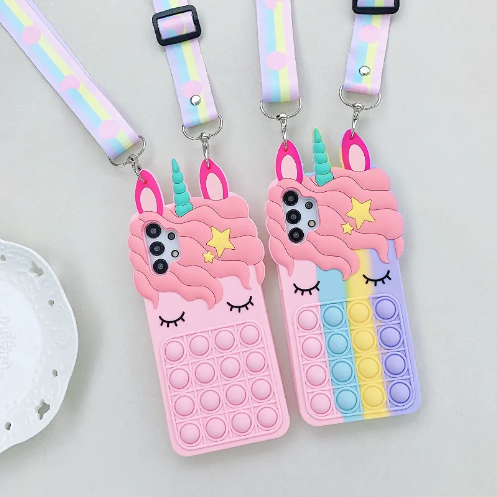 Candy Color Unicorn Phone Case With Push Pop Fidget Toy