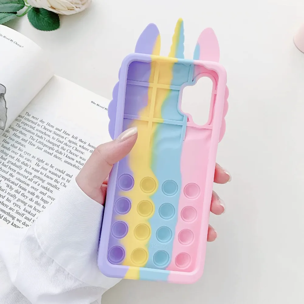 Candy Color Unicorn Phone Case With Push Pop Fidget Toy