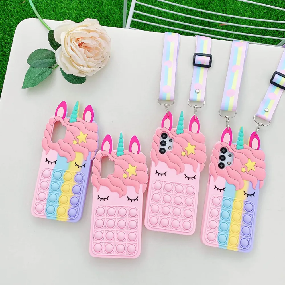 Candy Color Unicorn Phone Case With Push Pop Fidget Toy