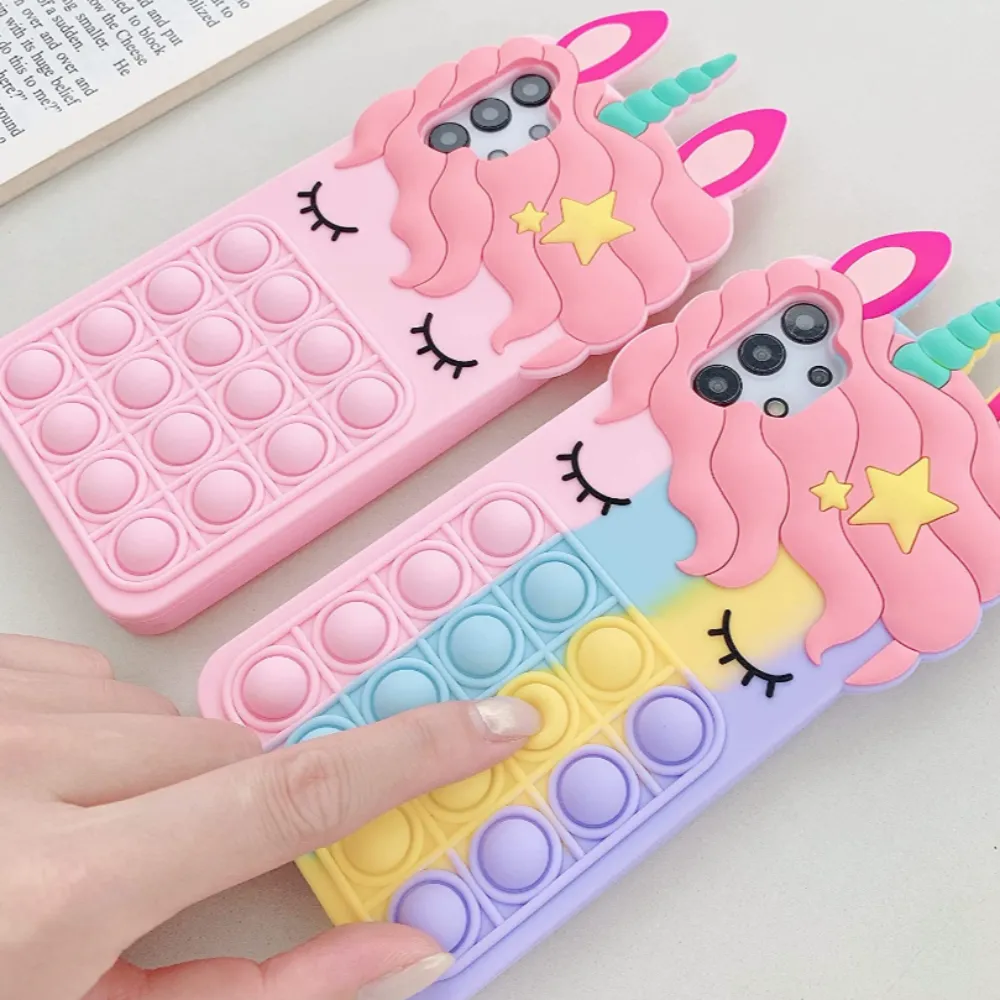 Candy Color Unicorn Phone Case With Push Pop Fidget Toy