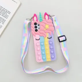 Candy Color Unicorn Phone Case With Push Pop Fidget Toy