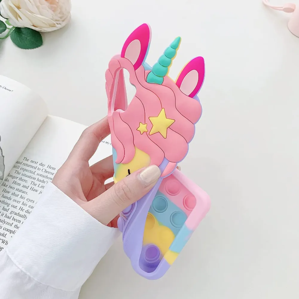 Candy Color Unicorn Phone Case With Push Pop Fidget Toy